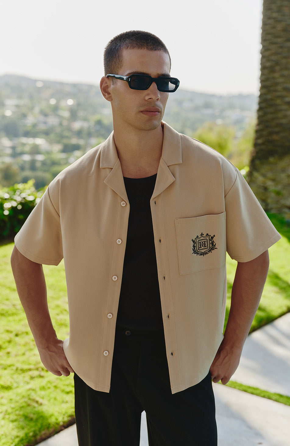 Hills Crest Embroidered Short Sleeve Shirt in Taupe