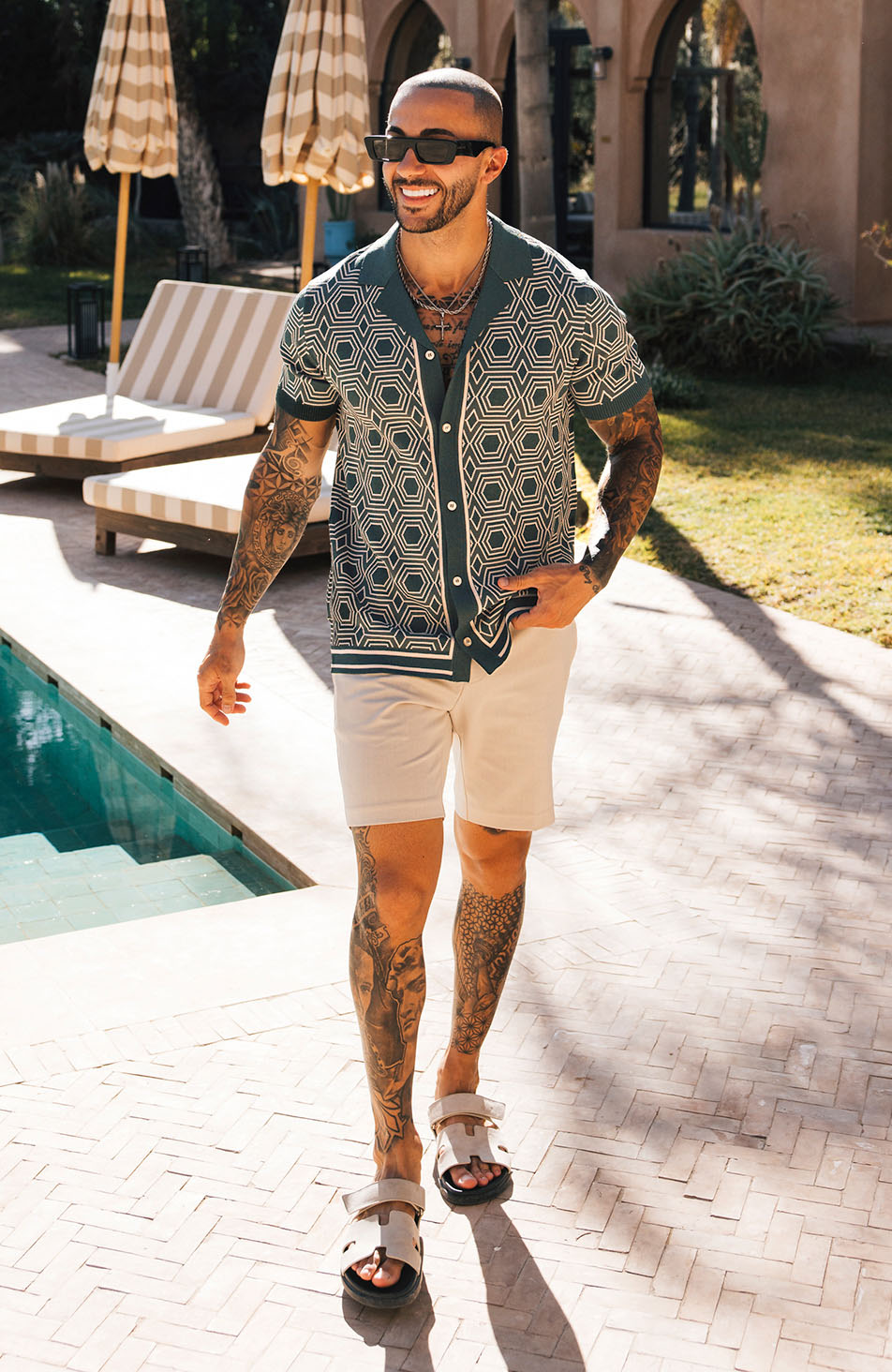 Monica Slim Geo Patterned Knit Shirt in Green