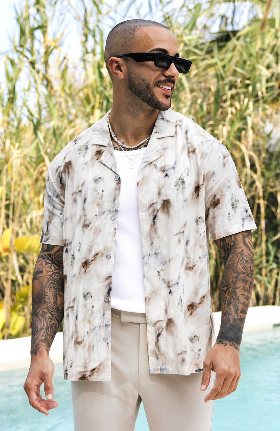 Phoenix Relaxed Fit Watercolour Crinkle Shirt in Ivory