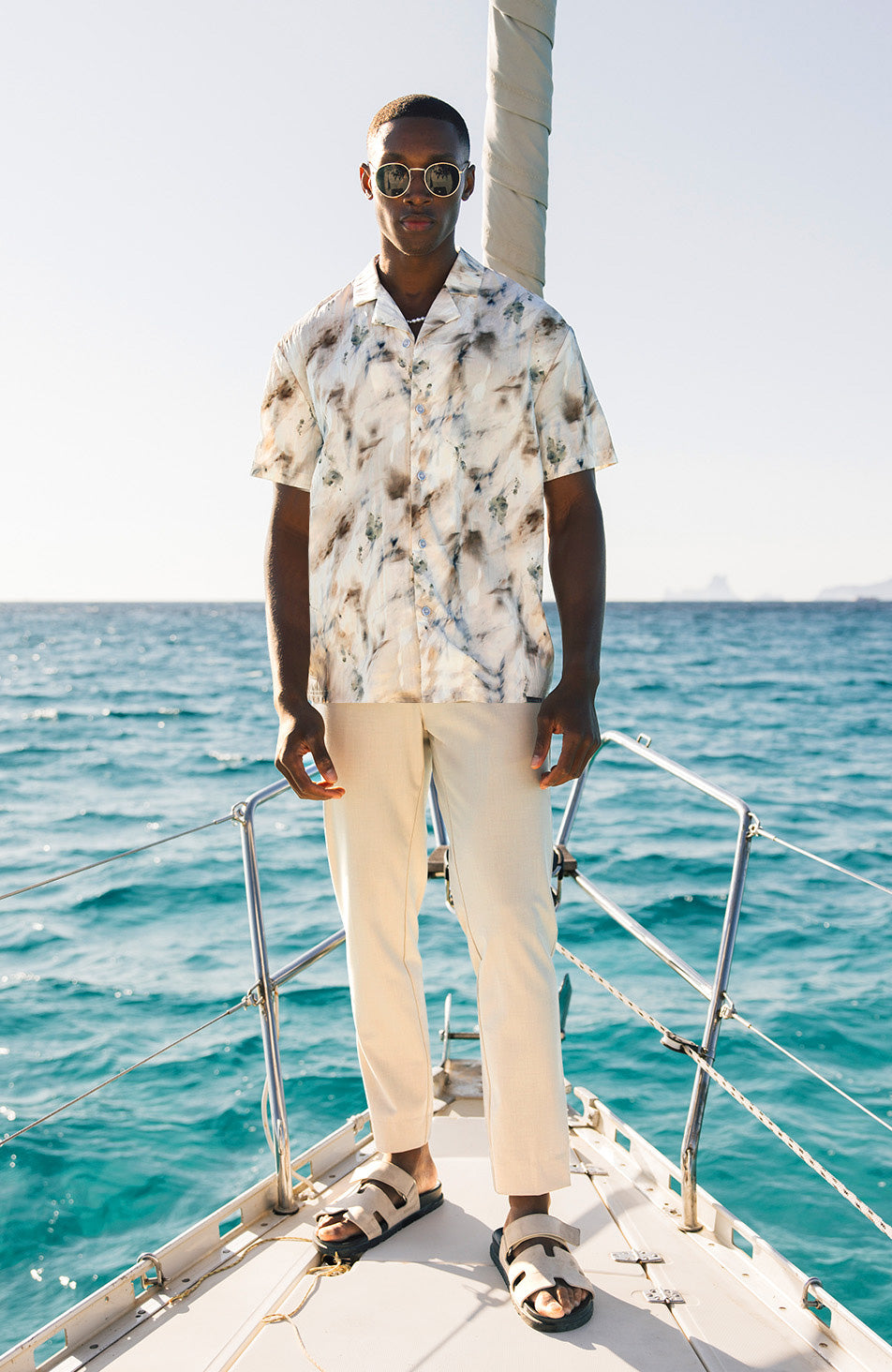 Phoenix Relaxed Fit Watercolour Crinkle Shirt in Ivory