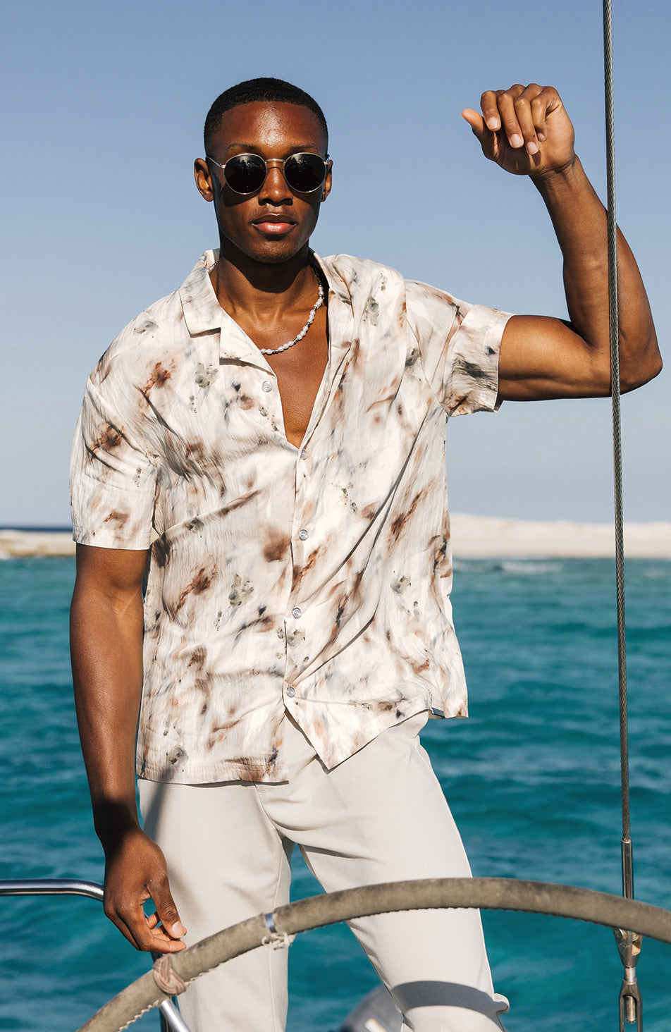 Phoenix Relaxed Fit Watercolour Crinkle Shirt in Ivory