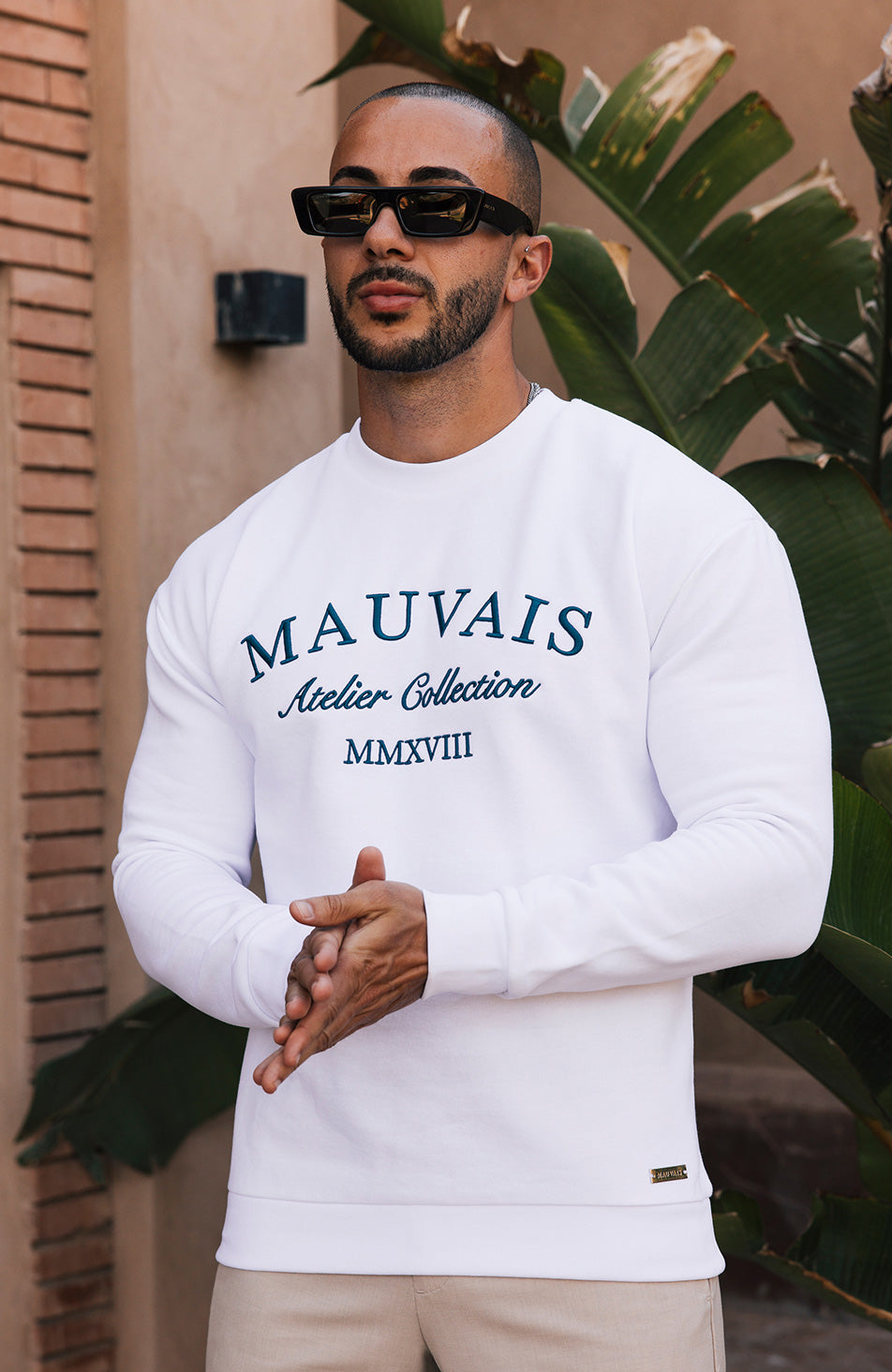 Ricamo Regular Logo Crew Sweatshirt in White