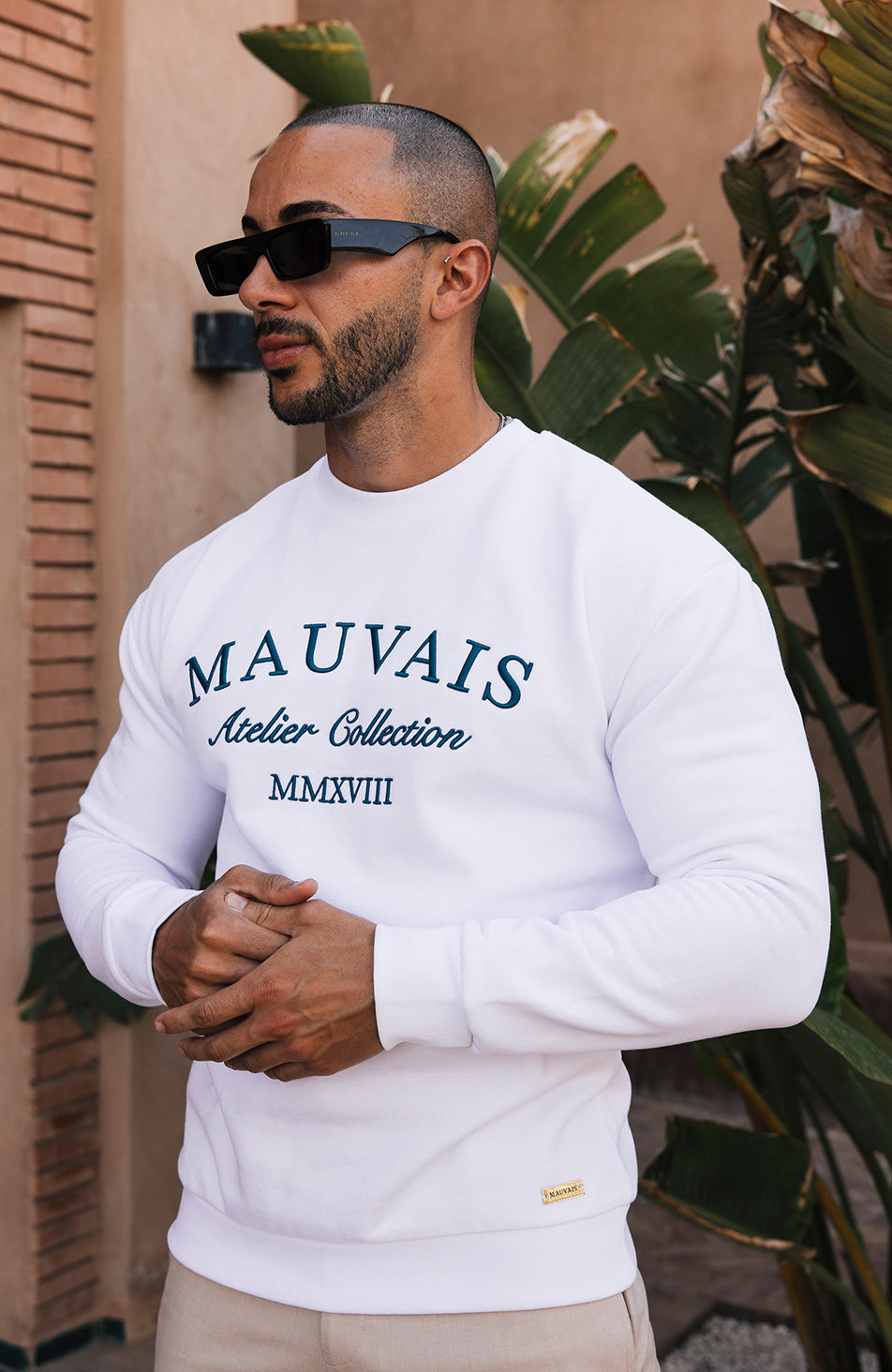 Ricamo Regular Logo Crew Sweatshirt in White