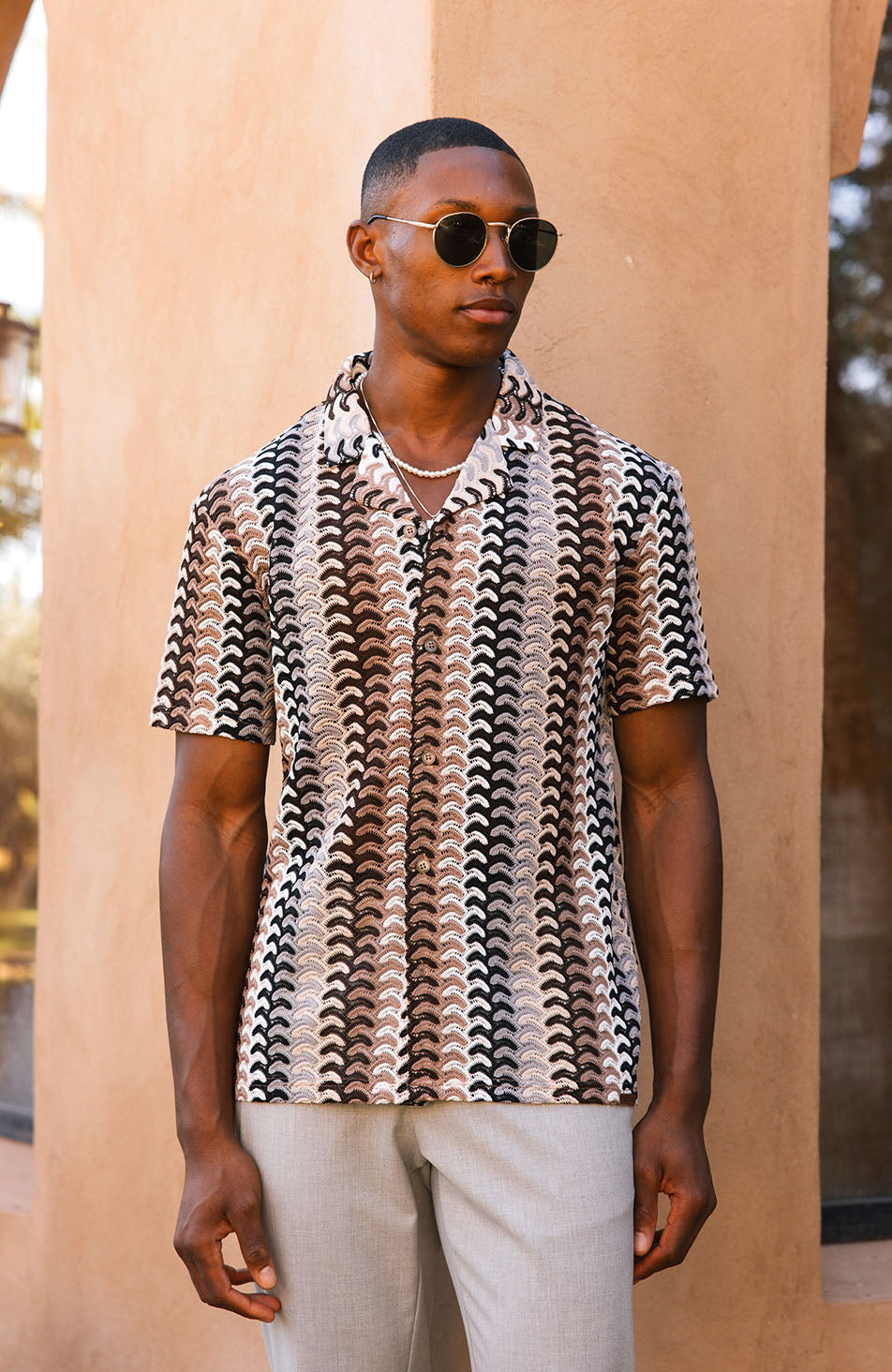 Sentosa Relaxed Fit Striped Crochet Shirt