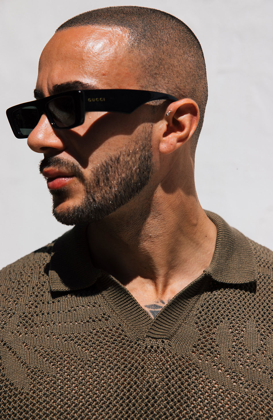 Tropics Relaxed Fit Crochet Knit Polo in Green