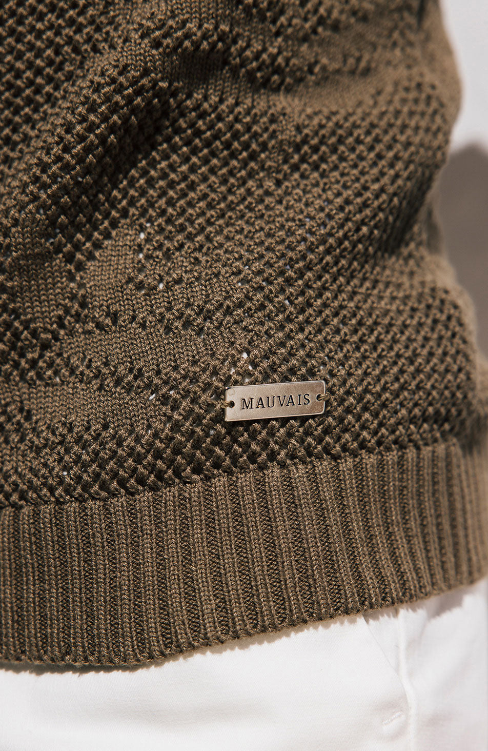 Tropics Relaxed Fit Crochet Knit Polo in Green