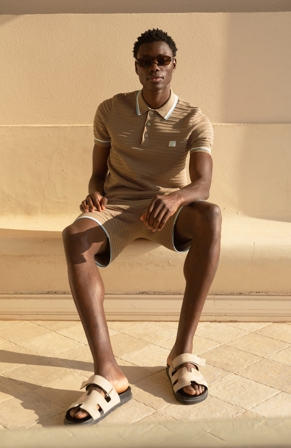 Riviera Knit Rib Polo in Taupe