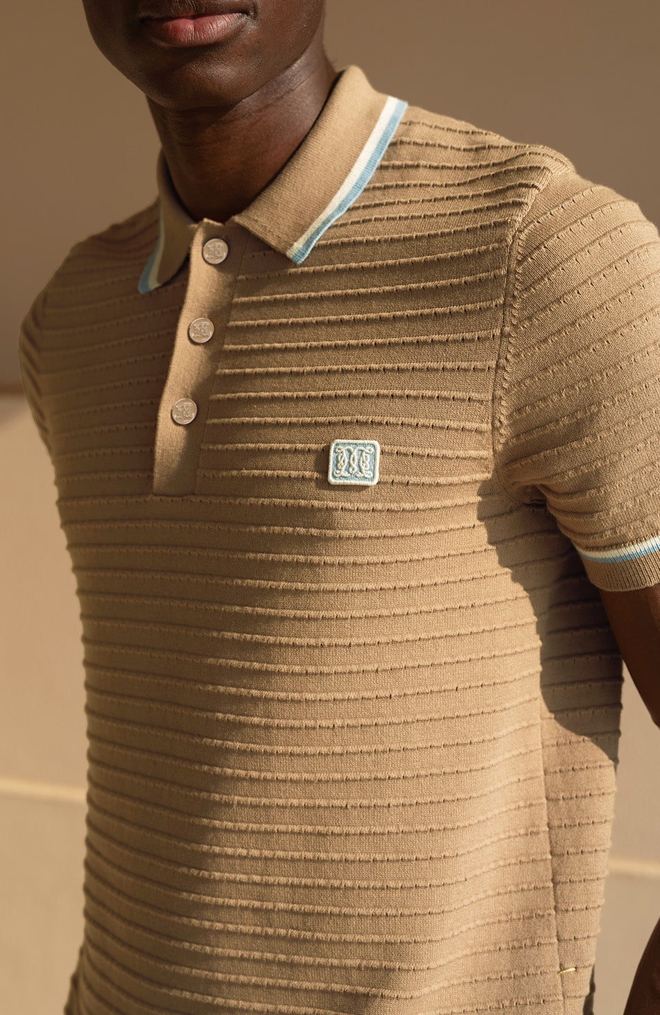 Riviera Knit Rib Polo in Taupe