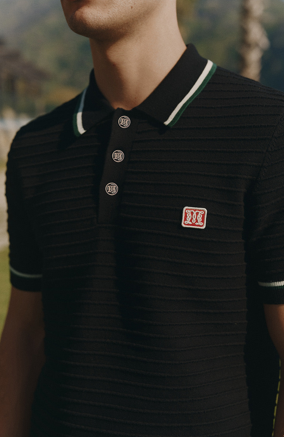 Riviera Knit Rib Polo in Black