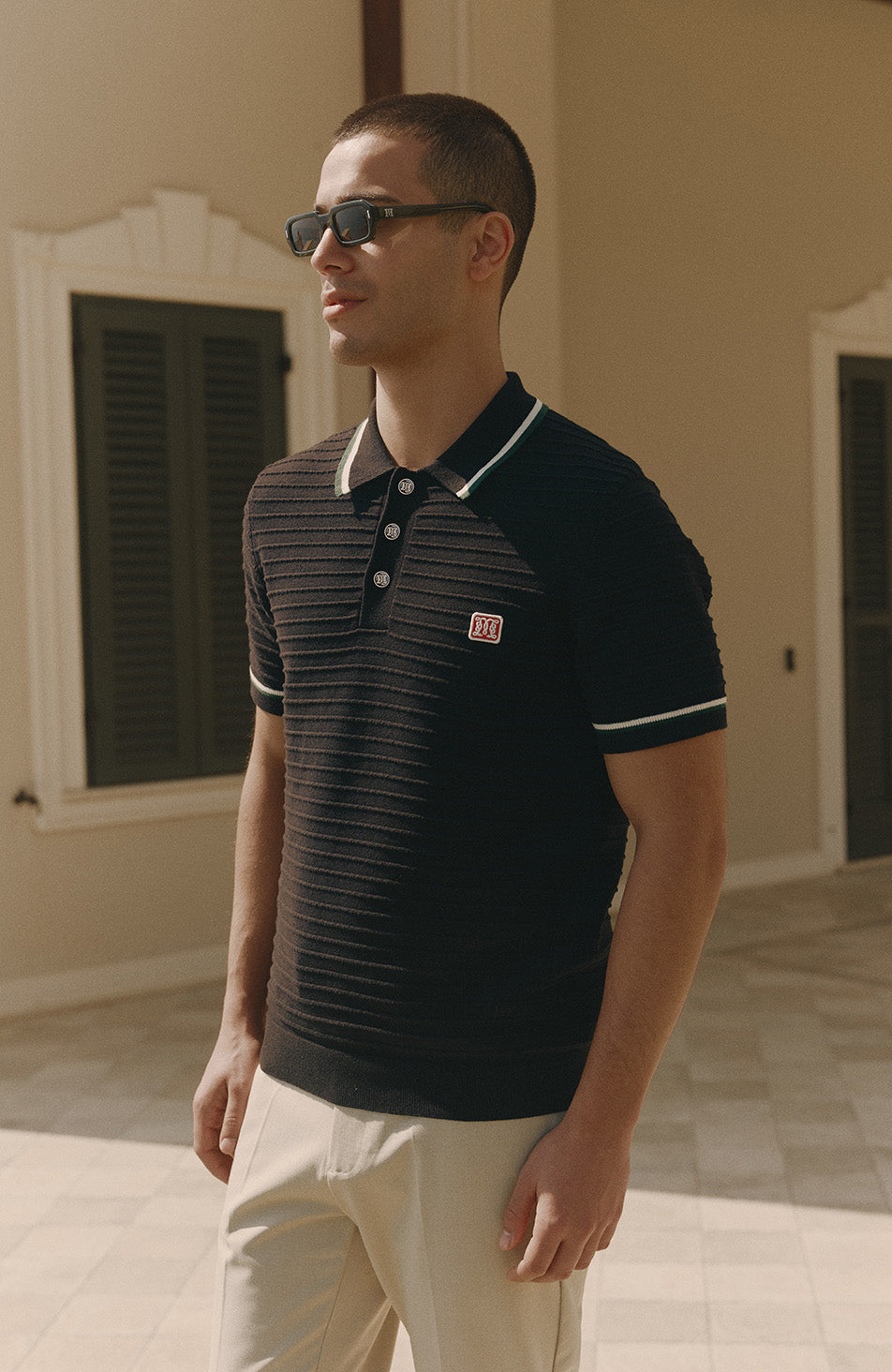 Riviera Knit Rib Polo in Black
