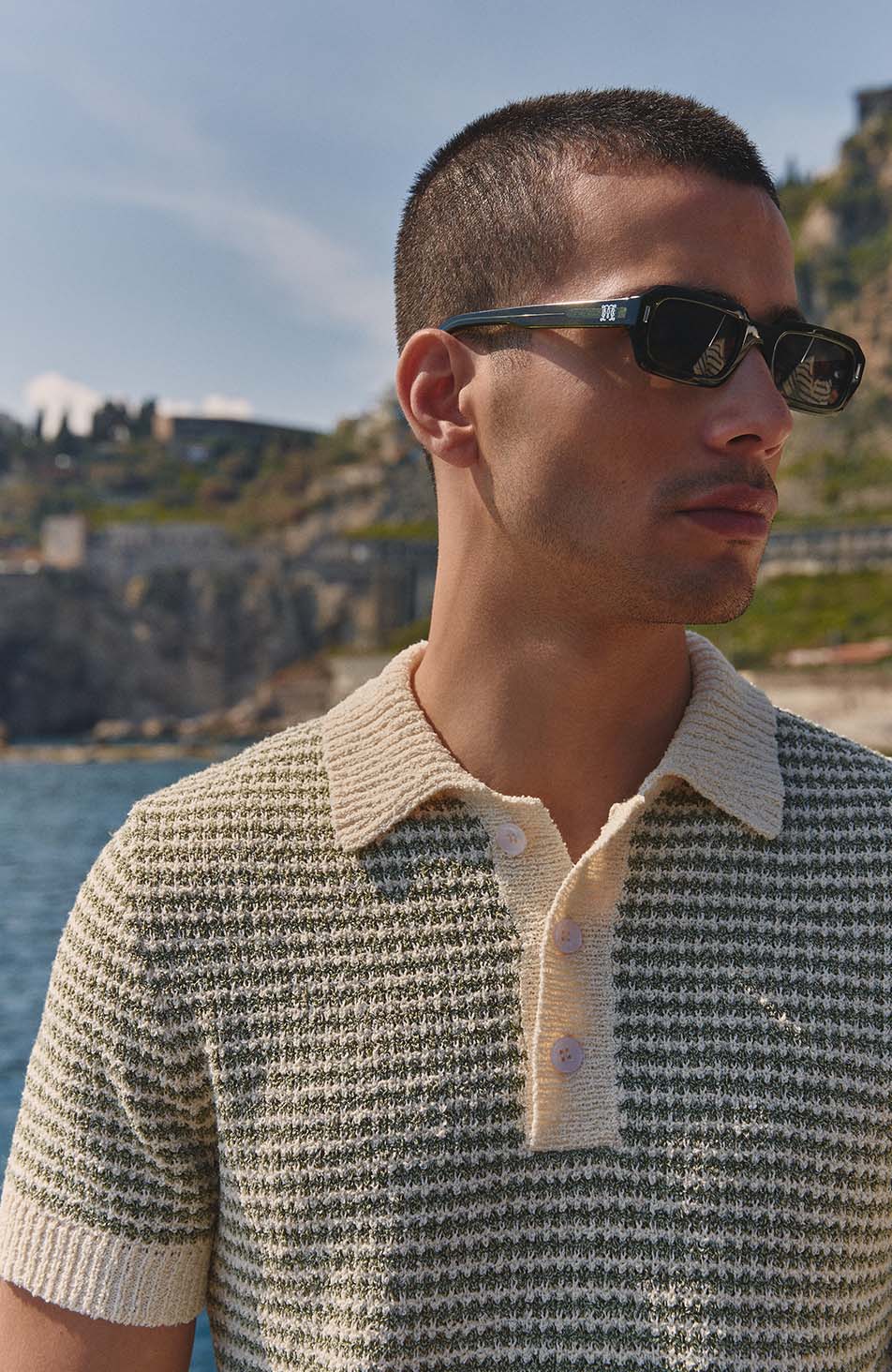 Torino Stripe Polo in Green and Cream