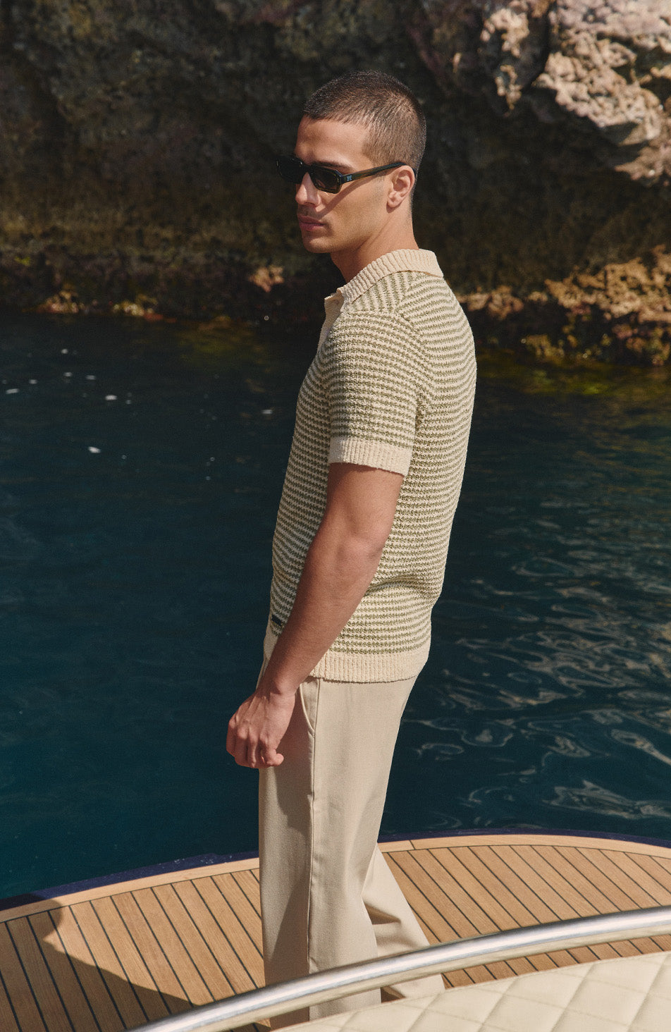 Torino Stripe Polo in Green and Cream