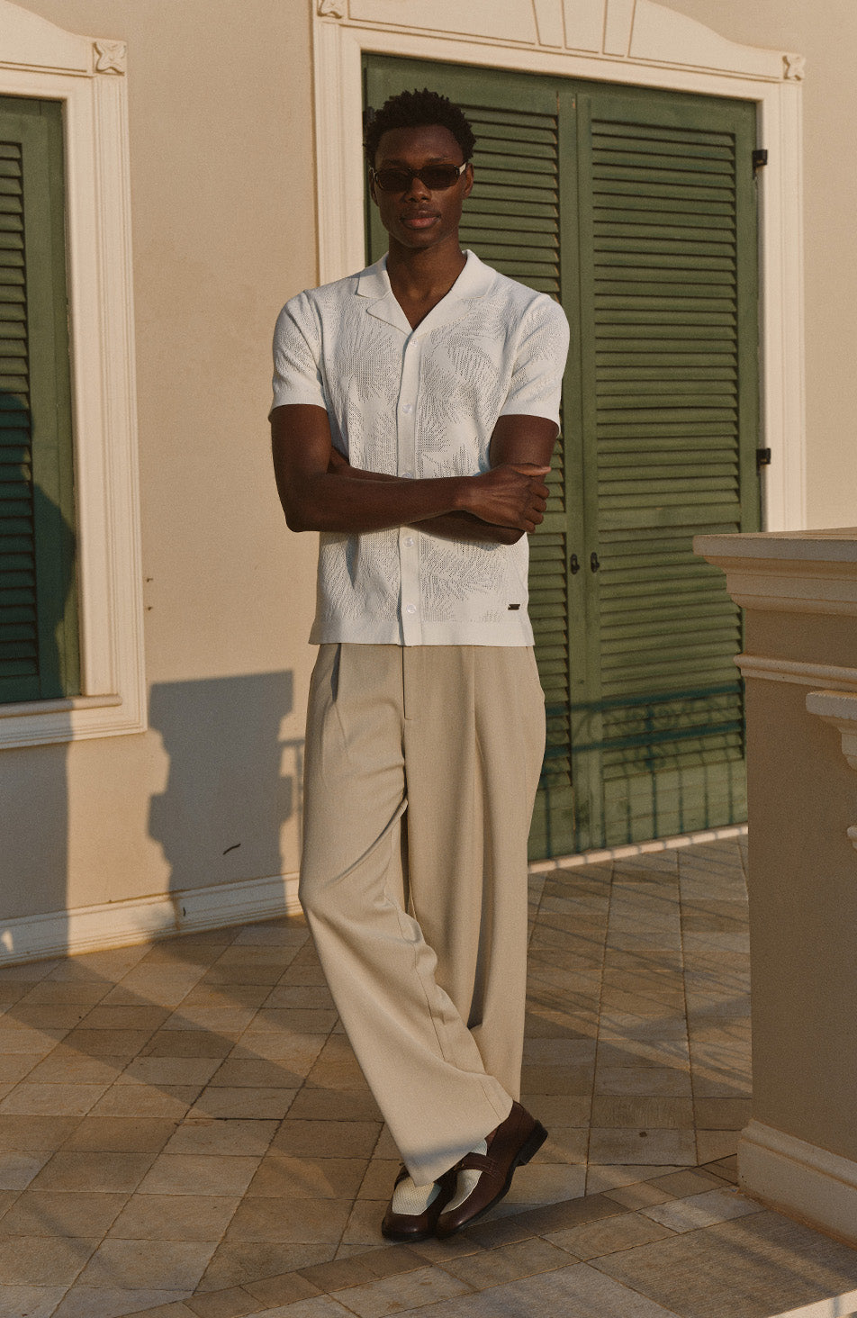 Rivero Slim Leaf Knit Shirt in White