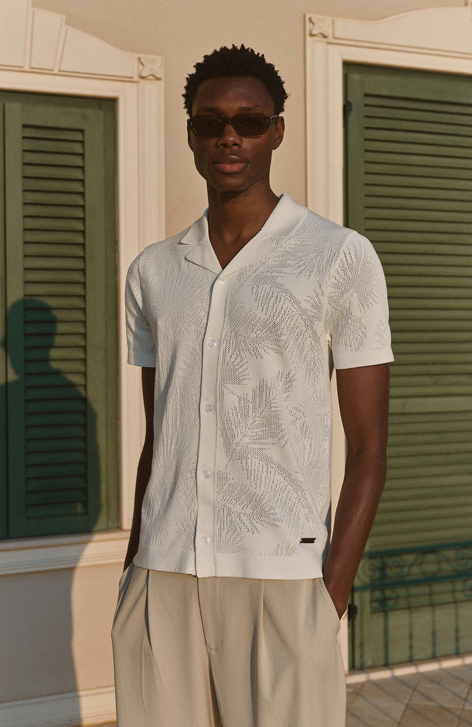 Rivero Slim Leaf Knit Shirt in White