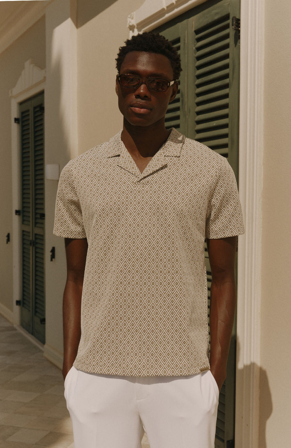 Piero Slim Geo Polo in Beige
