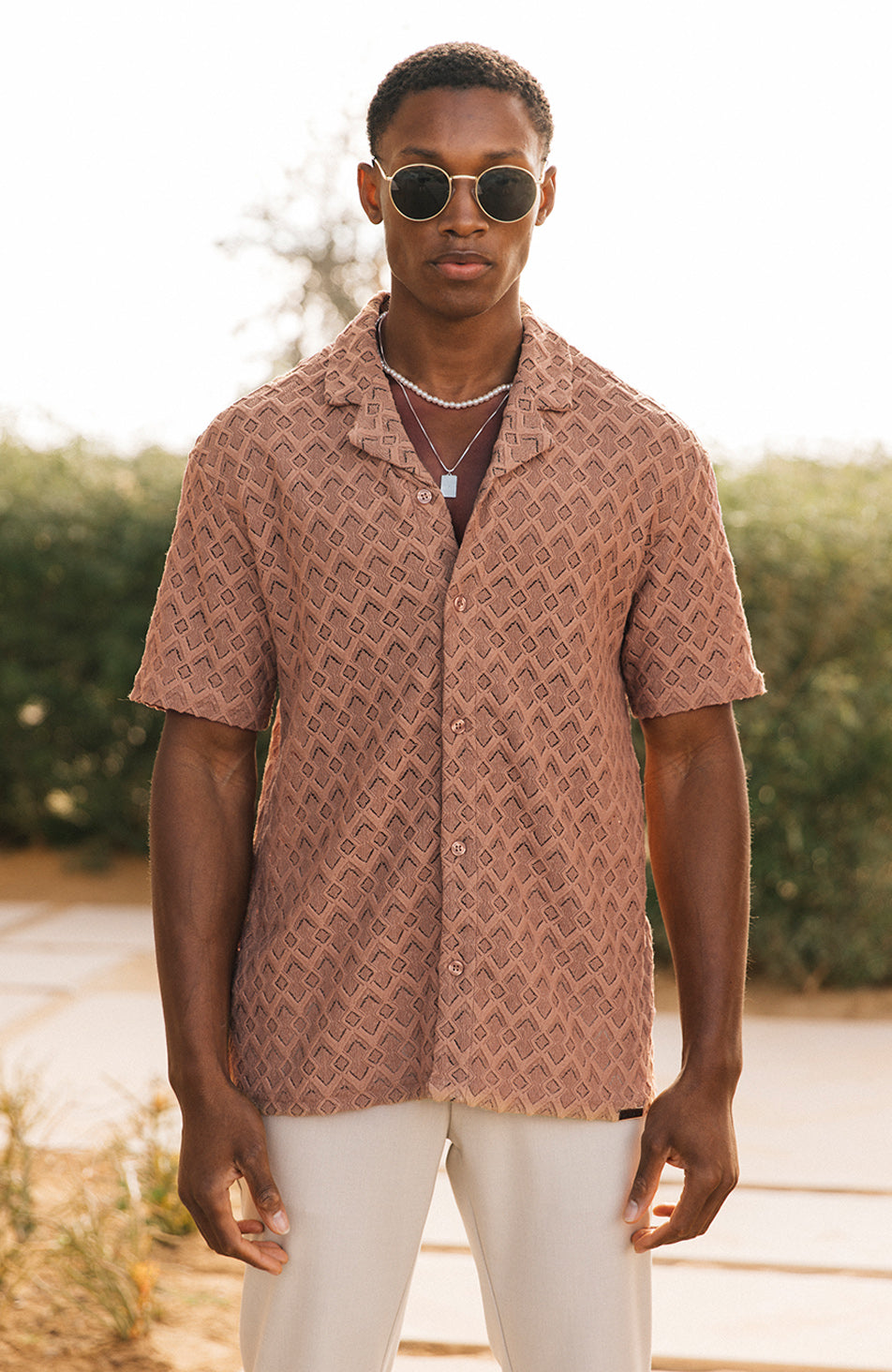 Moreno Relaxed Fit Lightweight Crochet Shirt in Terracotta