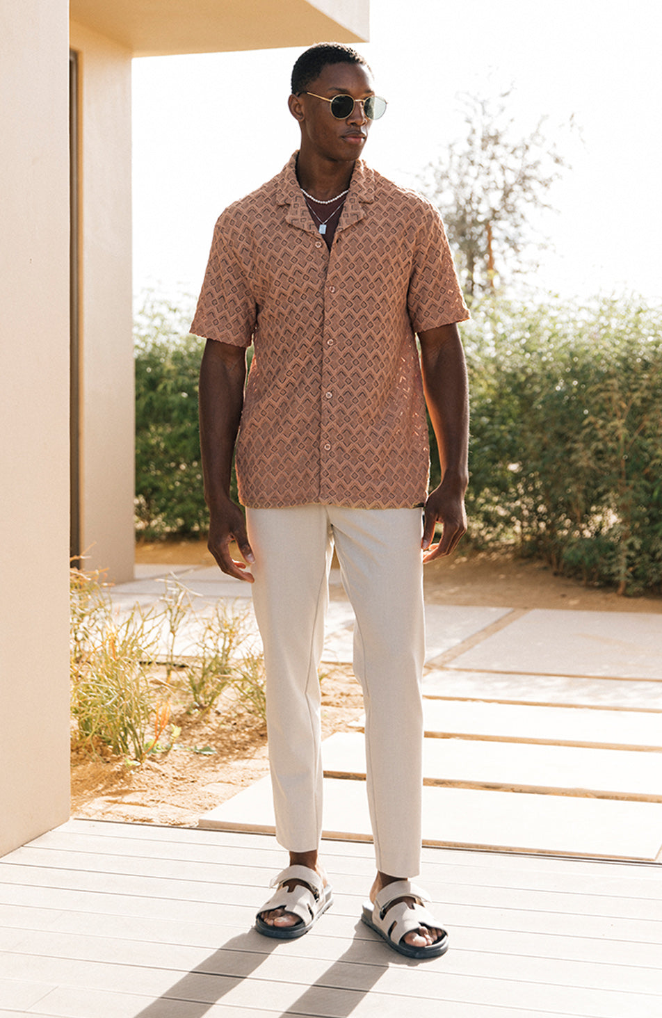 Moreno Relaxed Fit Lightweight Crochet Shirt in Terracotta