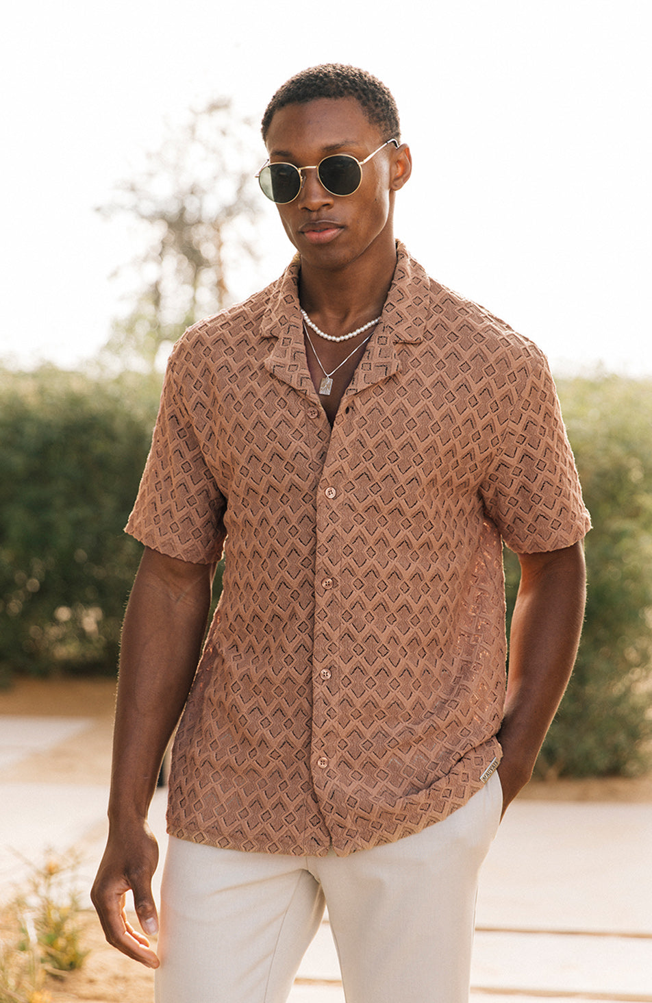 Moreno Relaxed Fit Lightweight Crochet Shirt in Terracotta