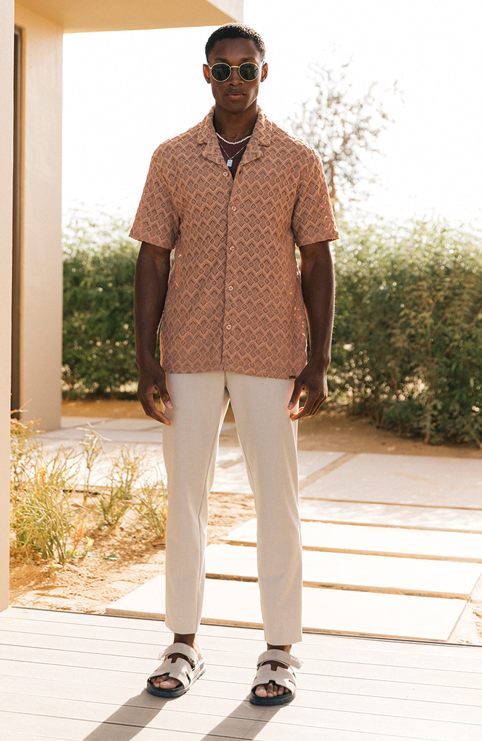 Moreno Relaxed Fit Lightweight Crochet Shirt in Terracotta
