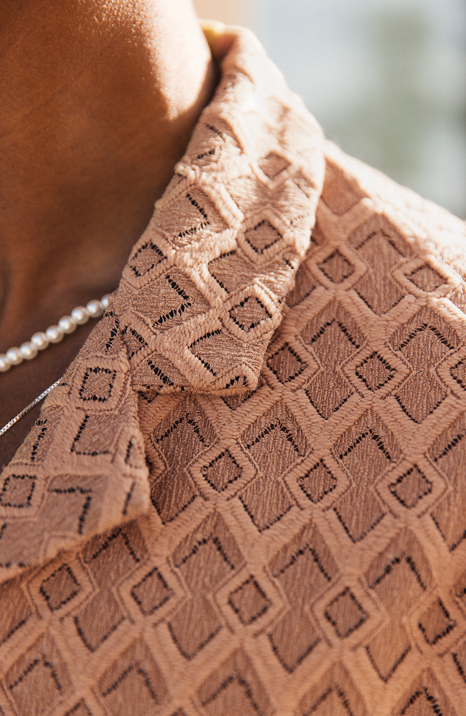 Moreno Relaxed Fit Lightweight Crochet Shirt in Terracotta