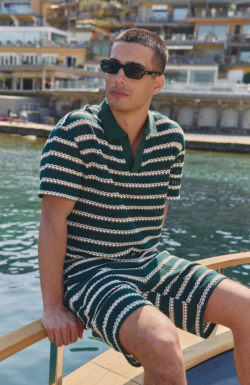 Romano Boxy Stripe Polo in Green