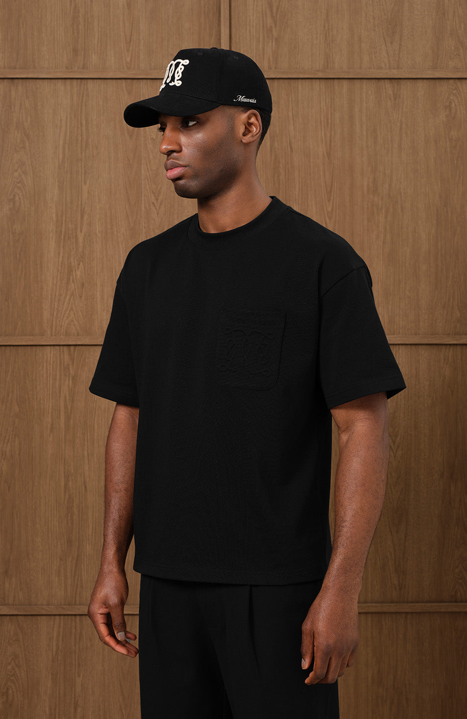 Embossed Monogram Pocket T-Shirt in Black
