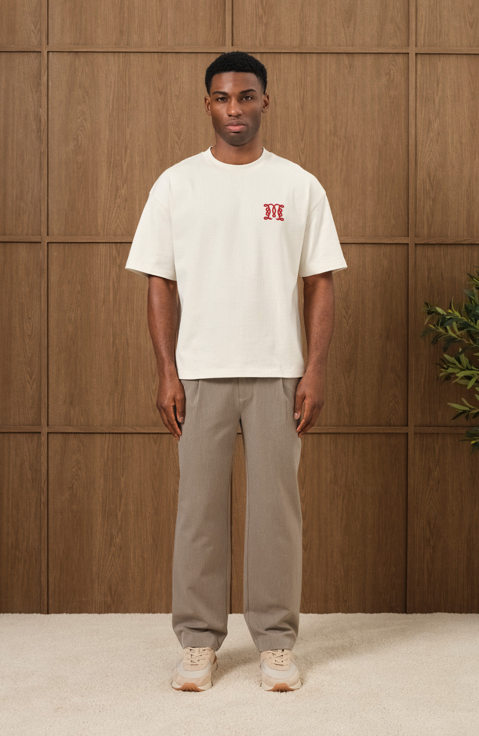 Embroidered Monogram Script T-shirt in Ecru