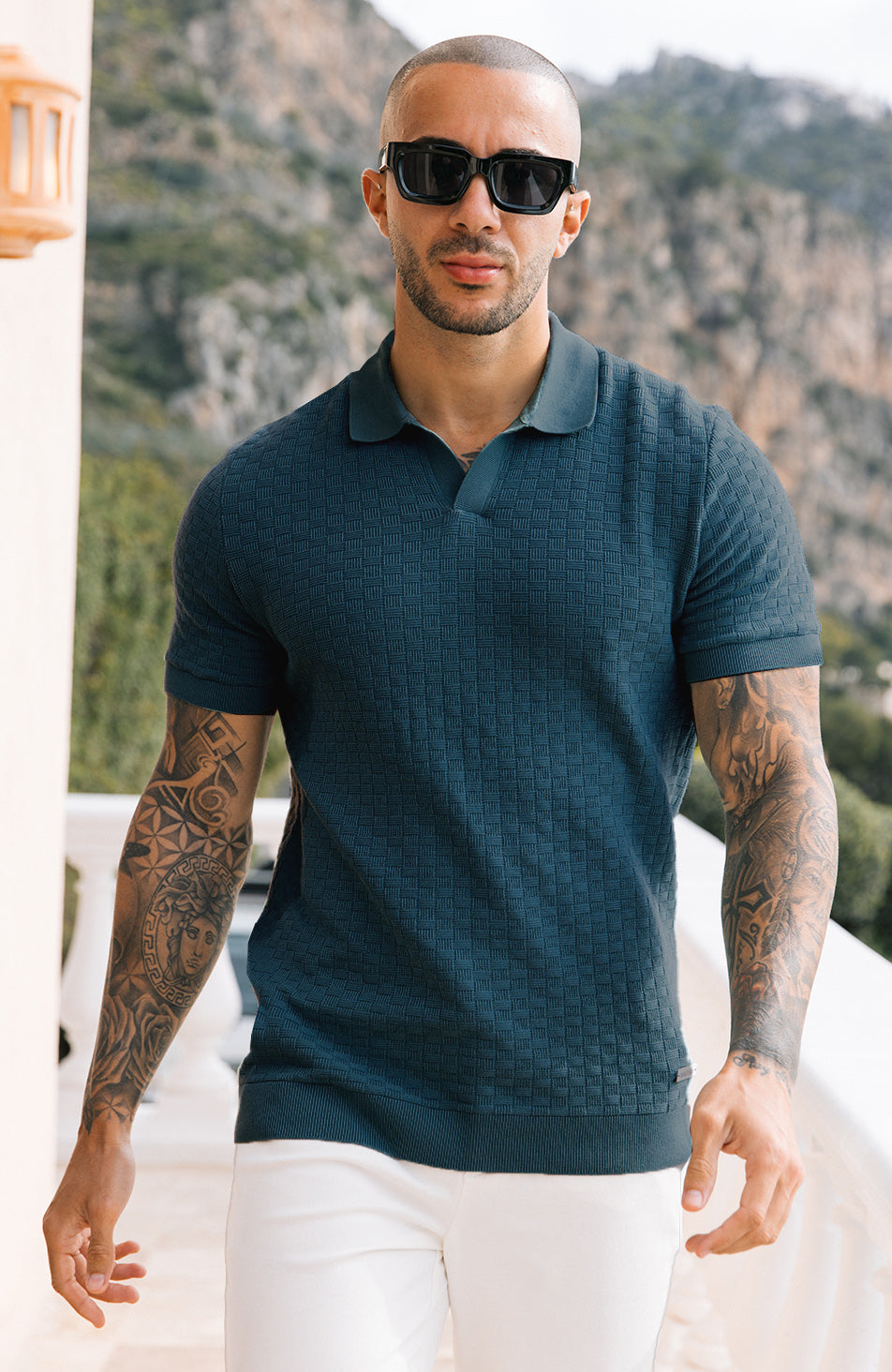 Nerano Slim Knit Polo in Dark Green