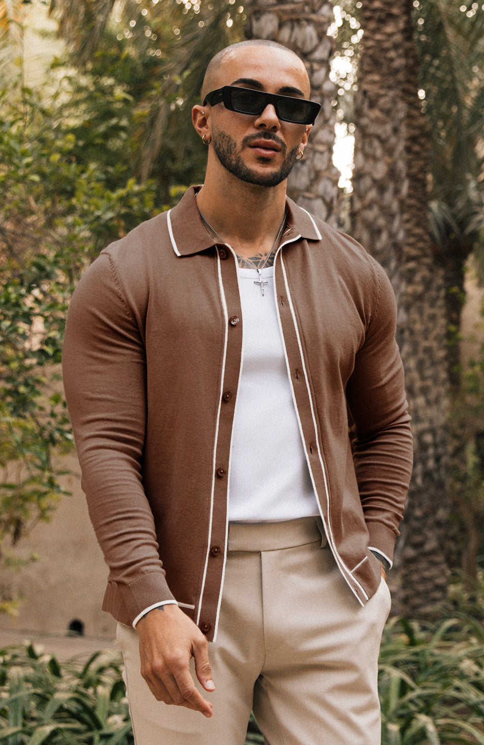 Luciano Long Sleeve Slim Knit Shirt in Rust