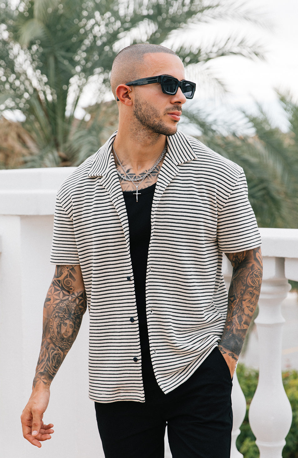 striped crochet knit shirt