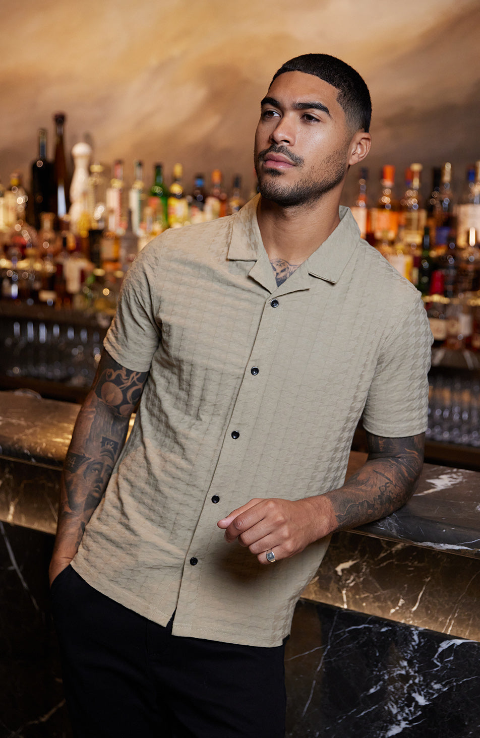 MAUVAIS Vincent Slim Grid Shirt in Champagne Dogtooth 2XL