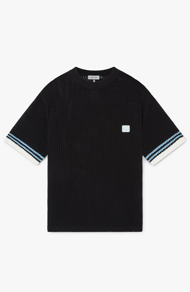 Malibu Cotton Short Sleeve Crochet T-shirt in Black