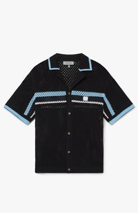 Malibu Cotton Short Sleeve Crochet Shirt in Black