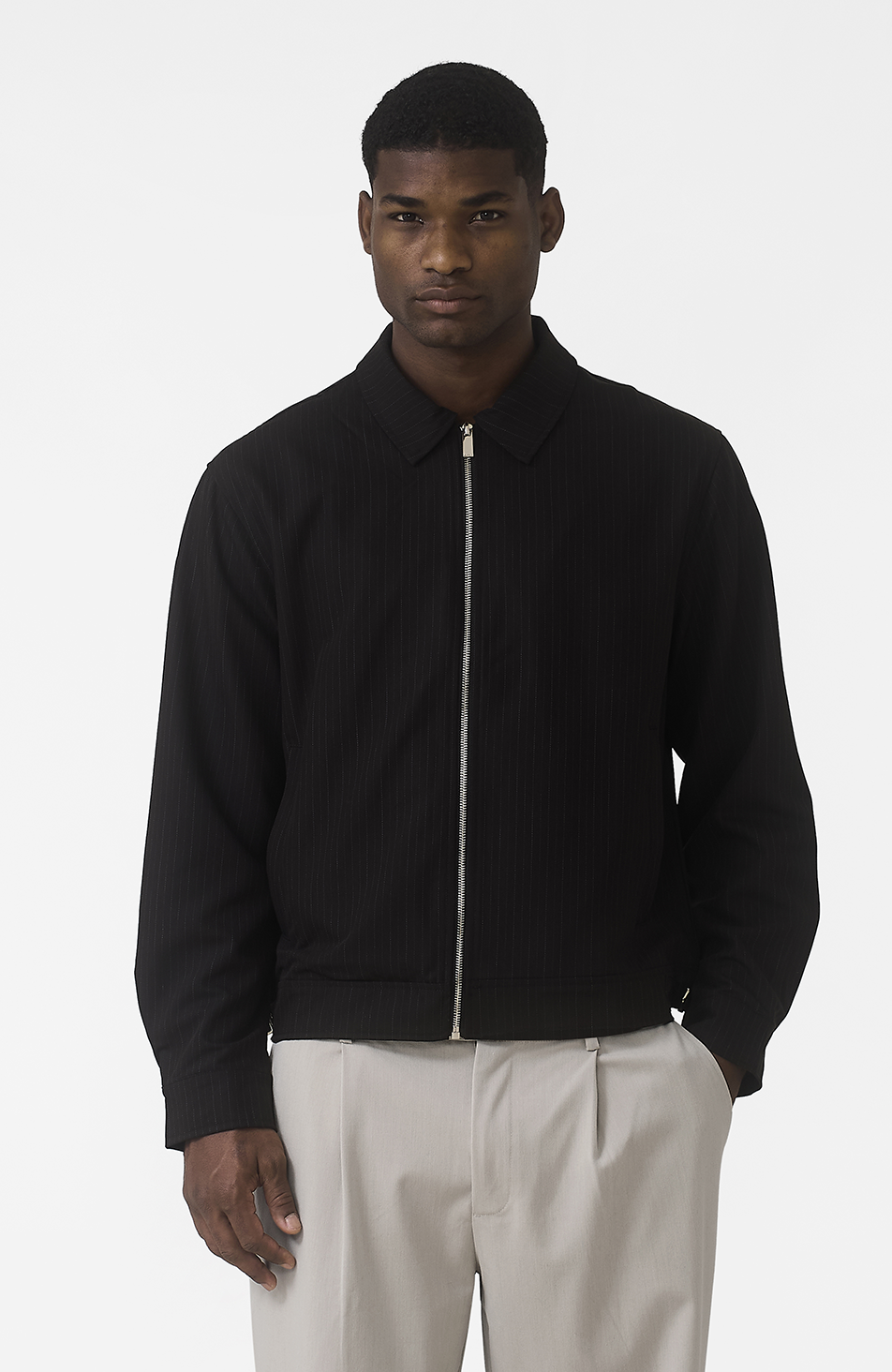 Savile Regular Pinstripe Jacket in Black