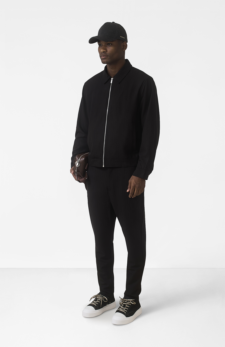 Savile Slim Pinstripe Chino Pants in Black