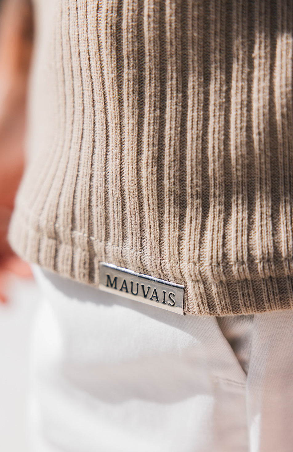 Elysee Slim Ribbed Revere Polo in Beige