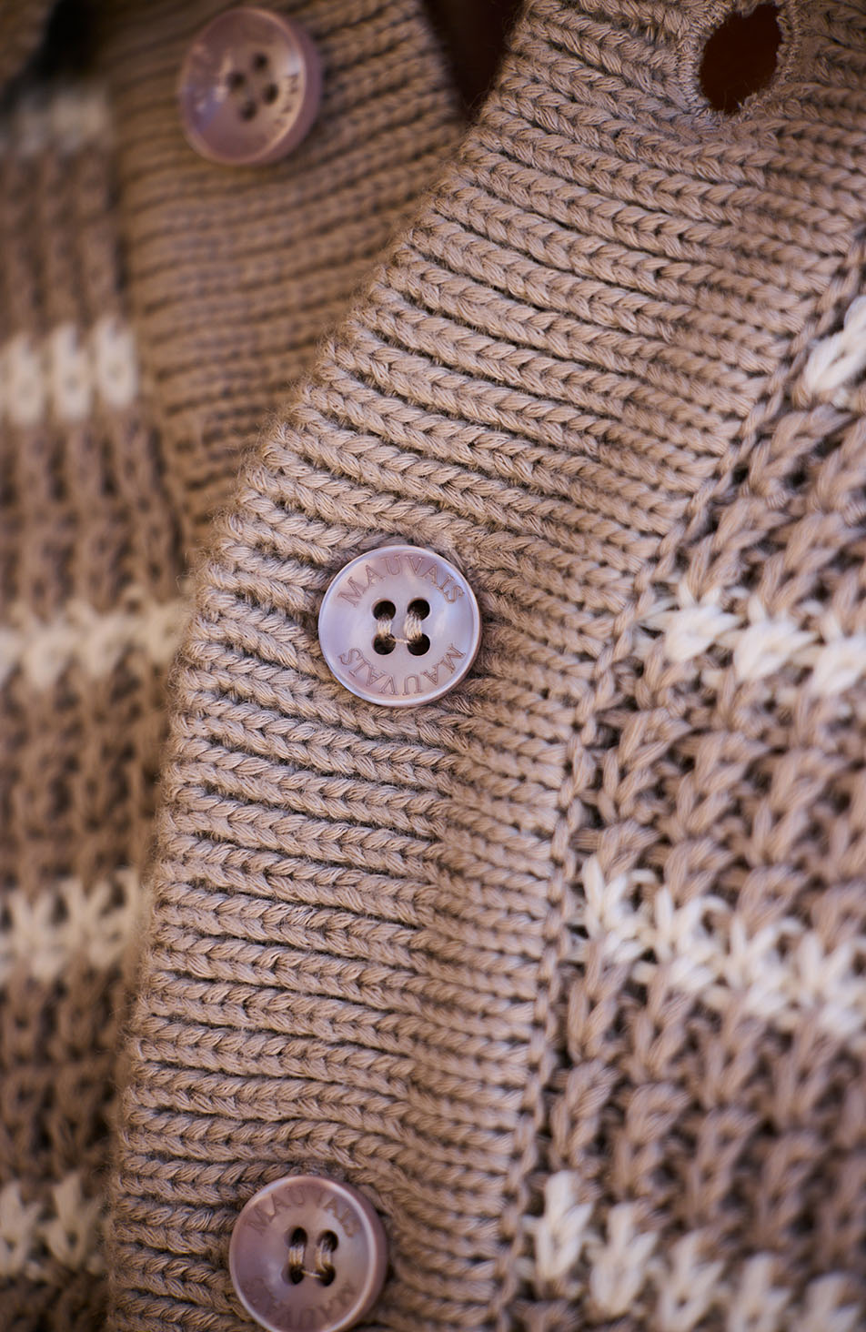 Fontelina Button Placket Knit Stripe Polo in Beige