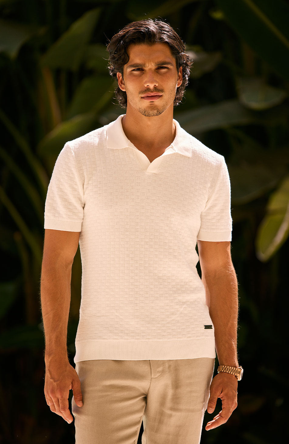 Nerano Slim Knit Polo in Cream