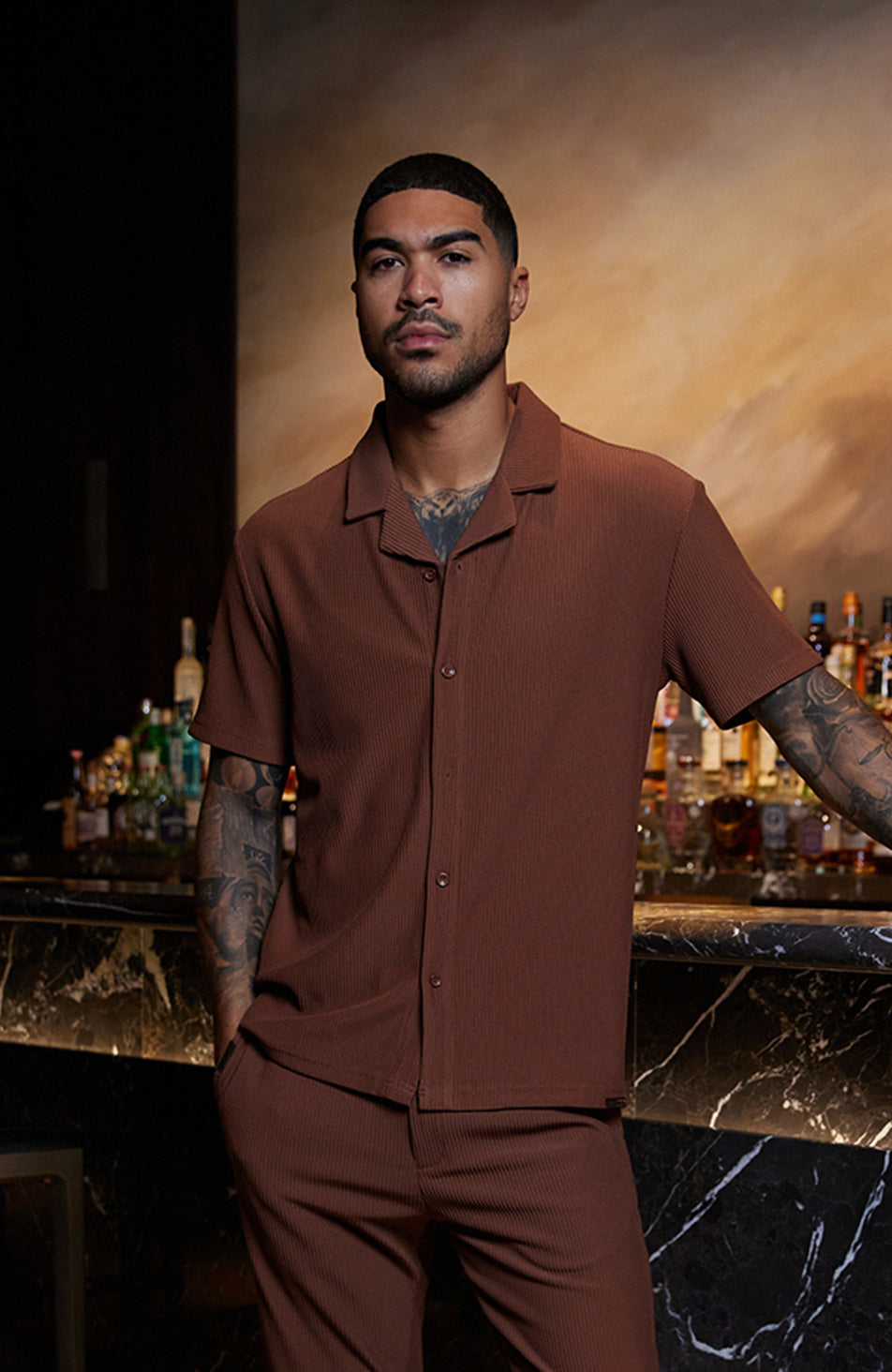 MAUVAIS Rustique Oversized Luxe Rib Revere Shirt in Rust M MAUVAIS Rustique Oversized Luxe Rib Revere Shirt in Rust M