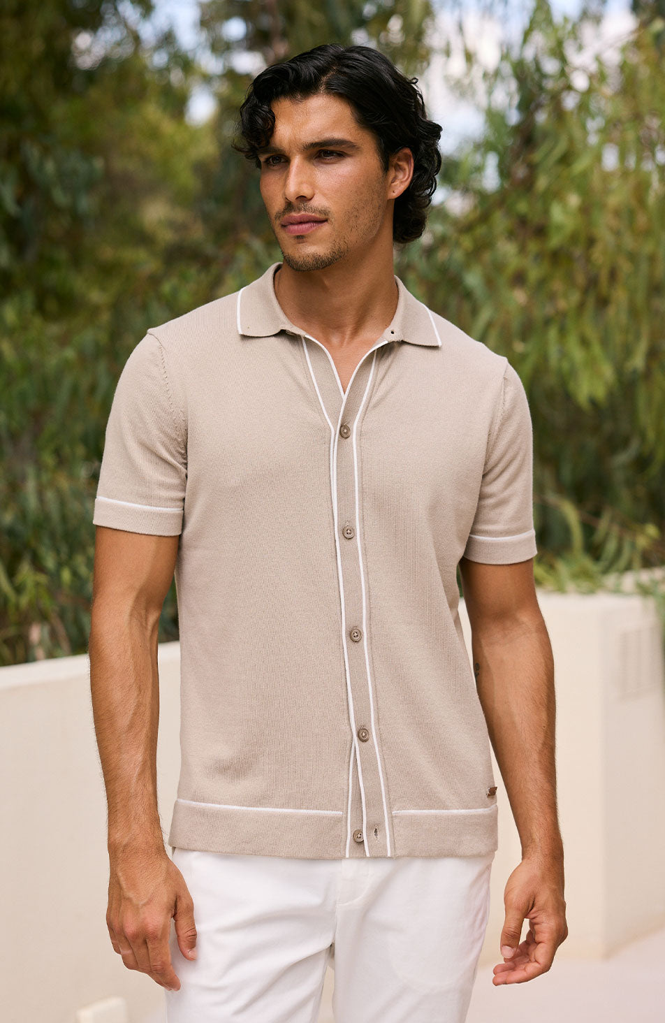 Luciano Slim Knit Shirt in Beige