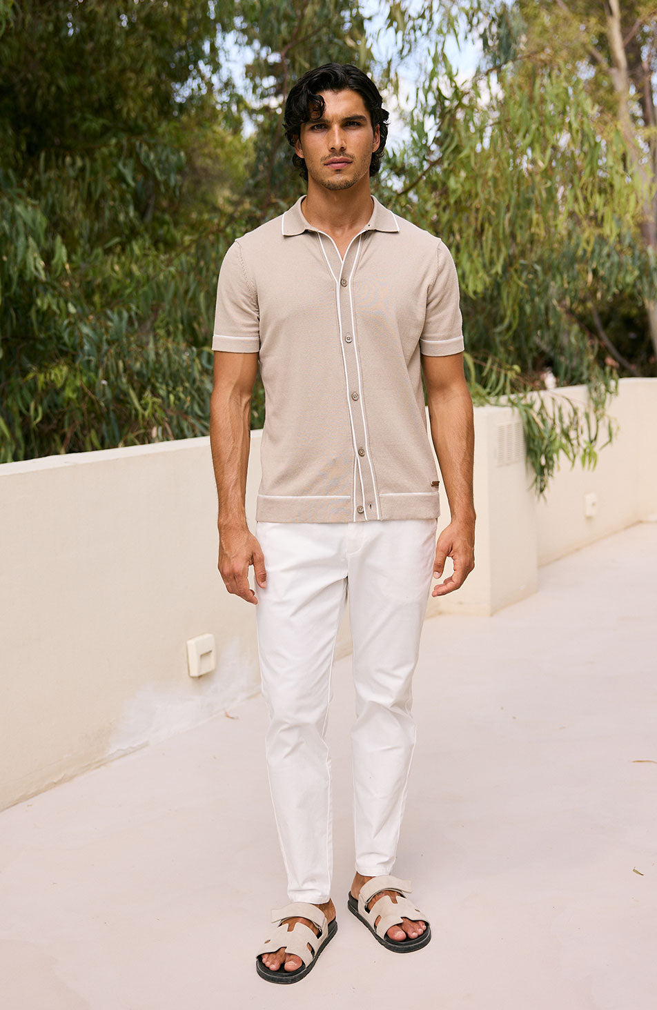 Luciano Slim Knit Shirt in Beige