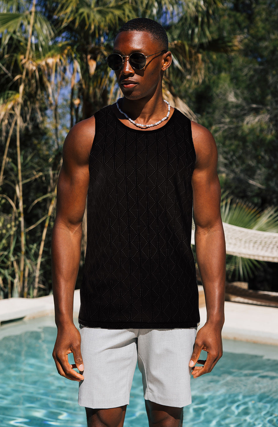 Model is 6'1 with size S chest, wearing size S