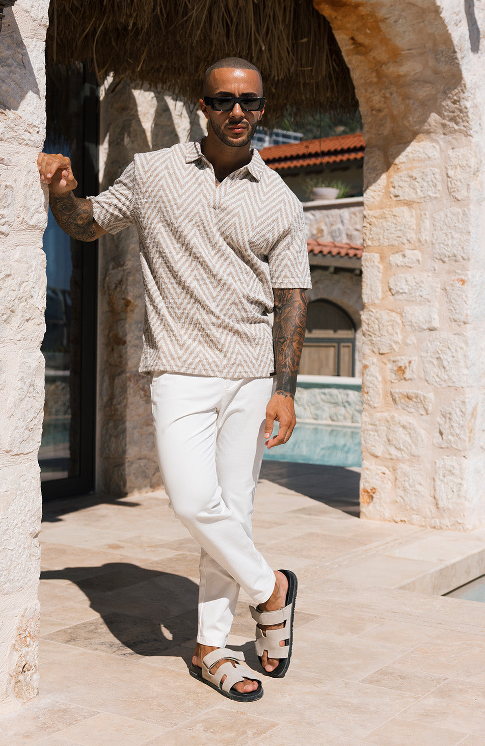 Marlin Textured Slim Polo in Beige
