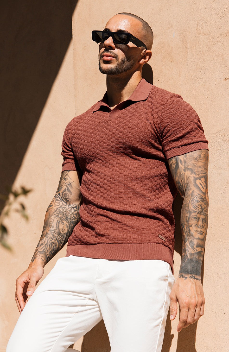 Nerano Slim Knit Polo in Canyon