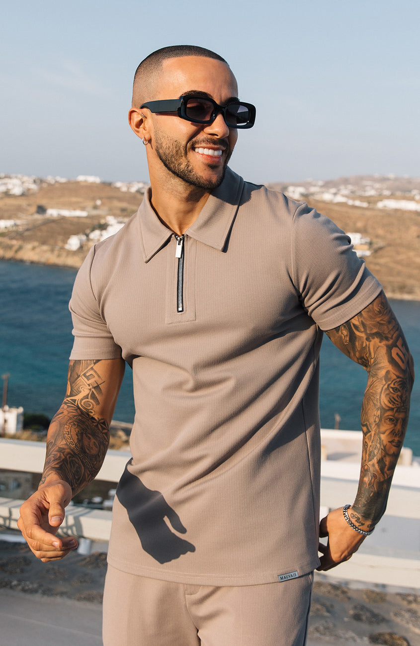 Signature Zip Polo in Monaco Beige