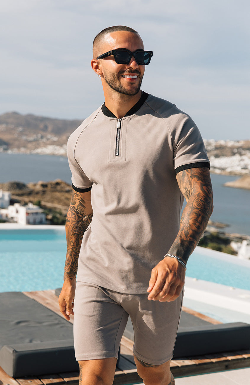 Signature Zip Tee in Monaco Beige