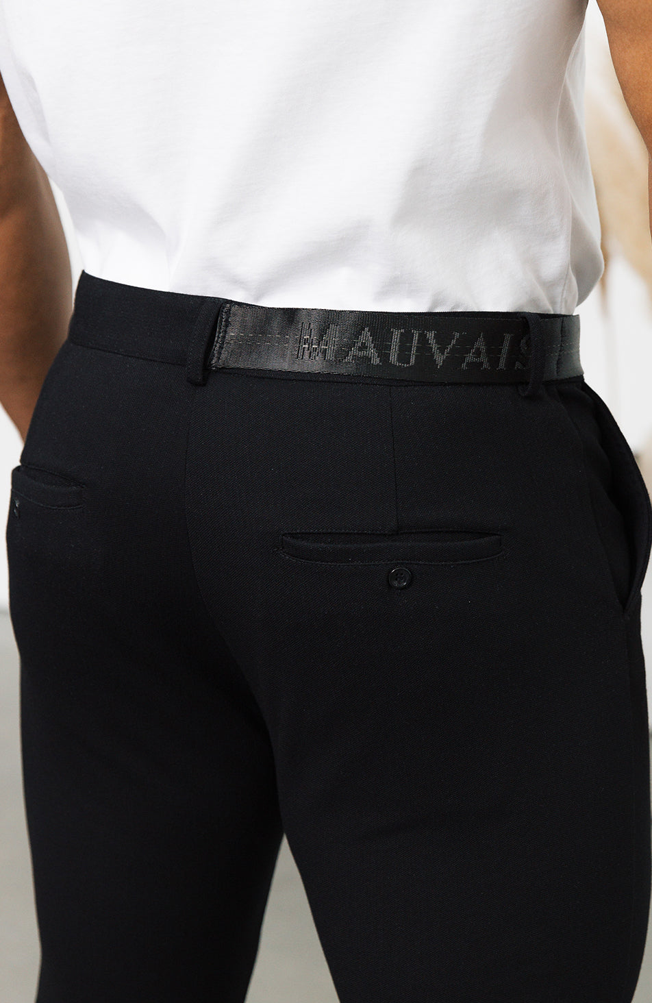 Signature Pants With Tonal Half Belt in Black