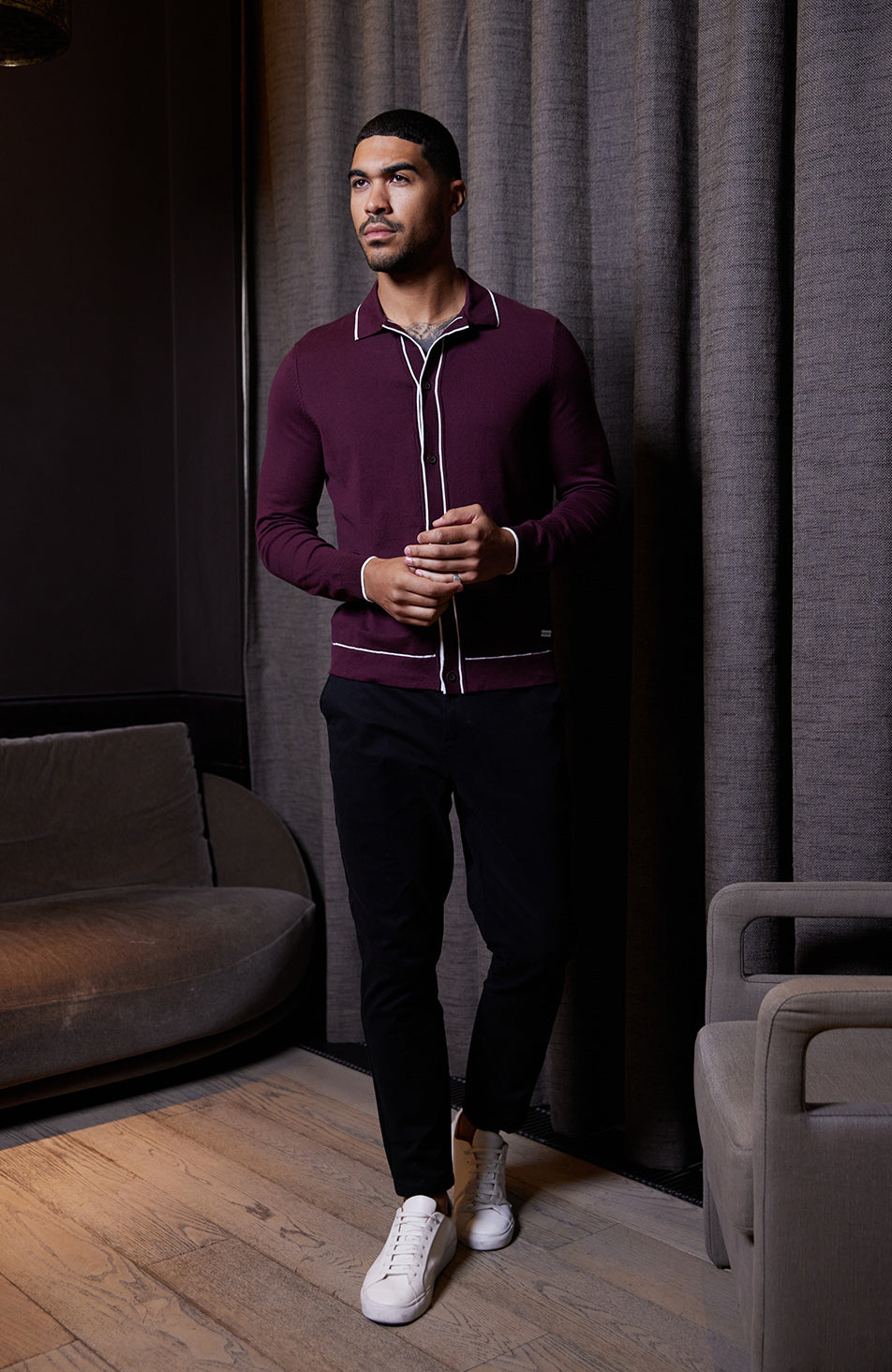 Luciano Long Sleeve Slim Knit Shirt in Burgundy