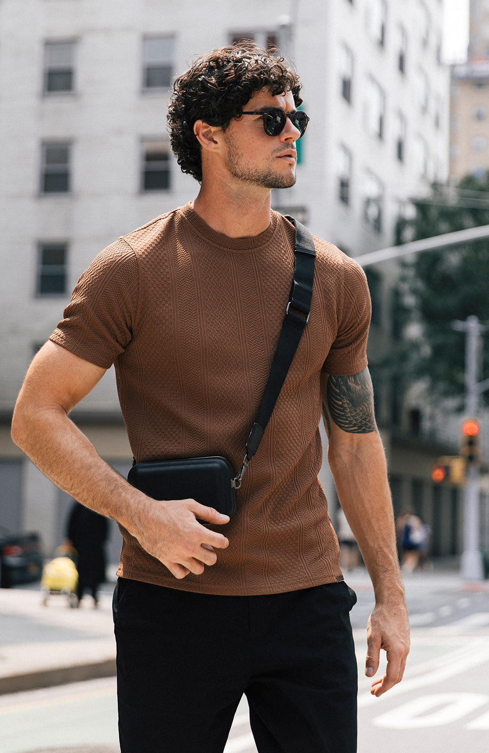 Cedro Slim Textured Tee in Caramel