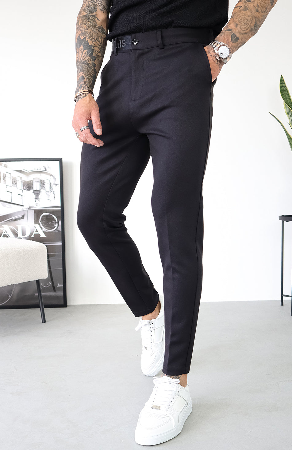 Signature Pants With Tonal Half Belt in Black – MAUVAIS (USA)